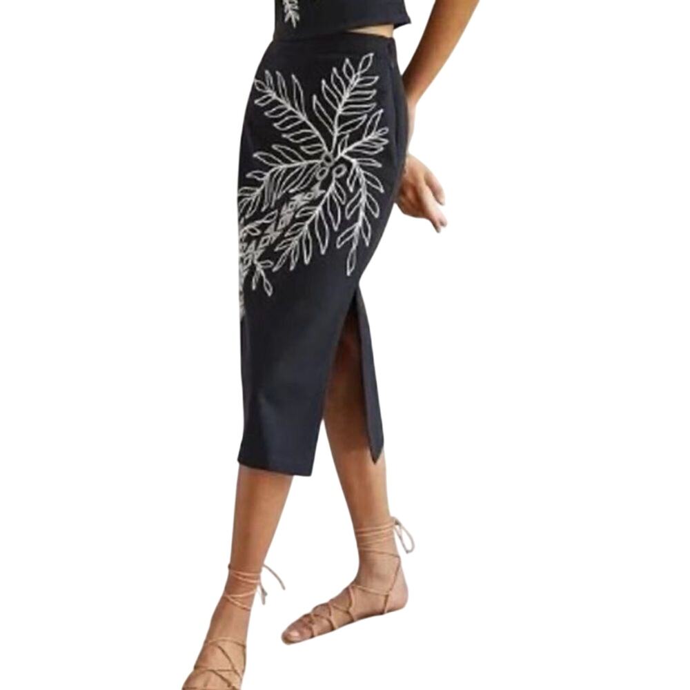 ANTHROPOLOGIE MAEVE Embroidered Palm Tree Midi Skirt Size 6 New w/ Tag MSRP $98